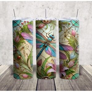 Floral Dragonfly Art Tumbler